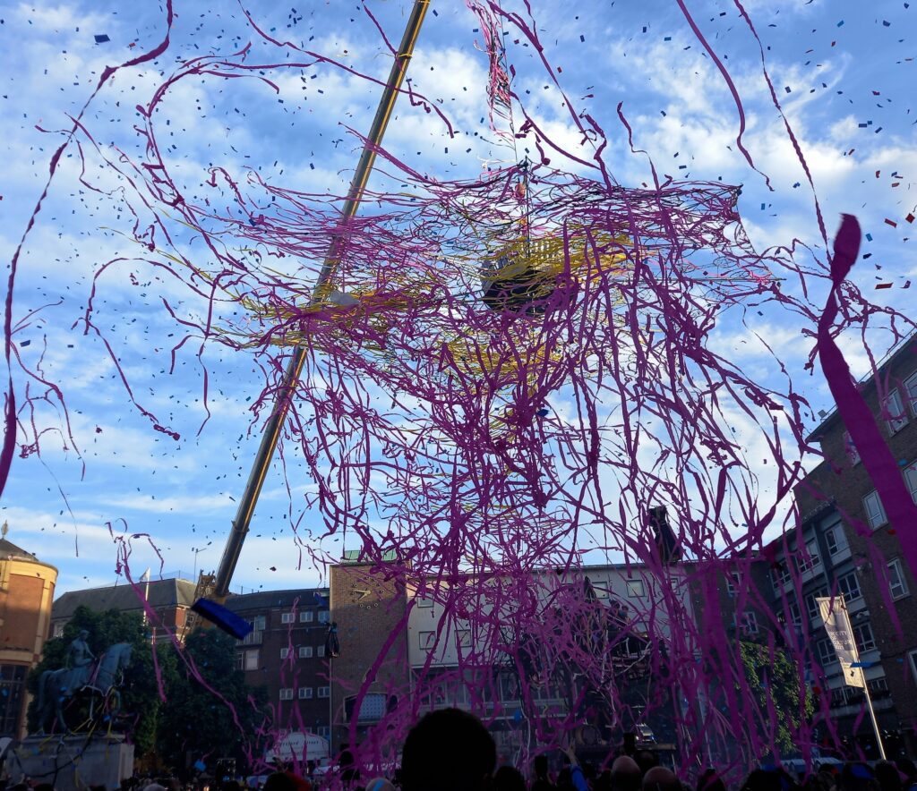 The Awakening event in Broadgate with colourful ribbons and confetti