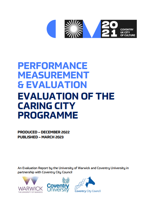 The front cover of the a monitoring and evaluation report for the Caring City programme