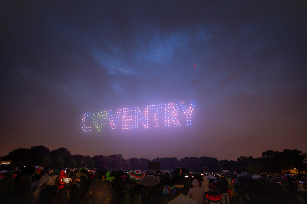 Coventry lit up in drone lights in the sky