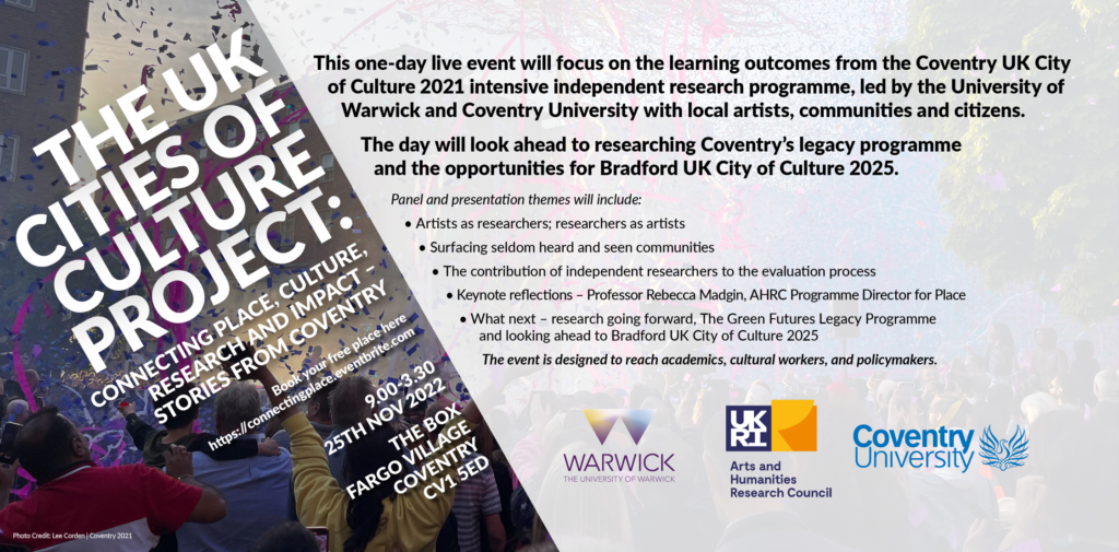 The programme for the Connecting Place, Culture and Research event